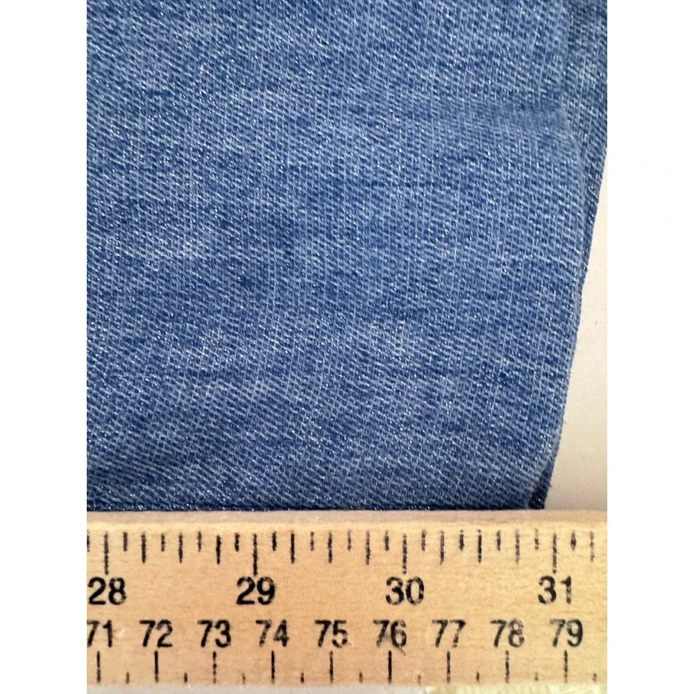 Zara Trousers sz S Blue Metallic Linen Blend‎ High Waist Straight Leg